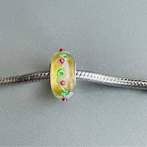 Bling Jewelry Gold Pink Flower 3D Lamp Murano Glass Sterling Silver Bead… - Picture 2 of 10